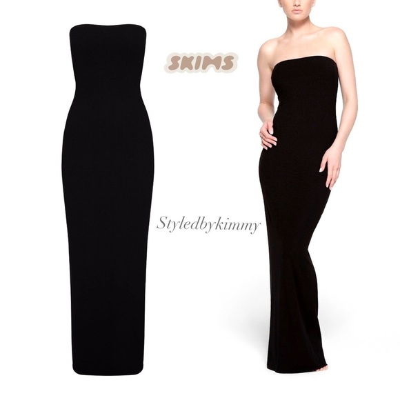 Skims Soft Lounge Tube Dress Maxi Strapless Ribbed Onyx Black M NWT - Picture 2 of 6